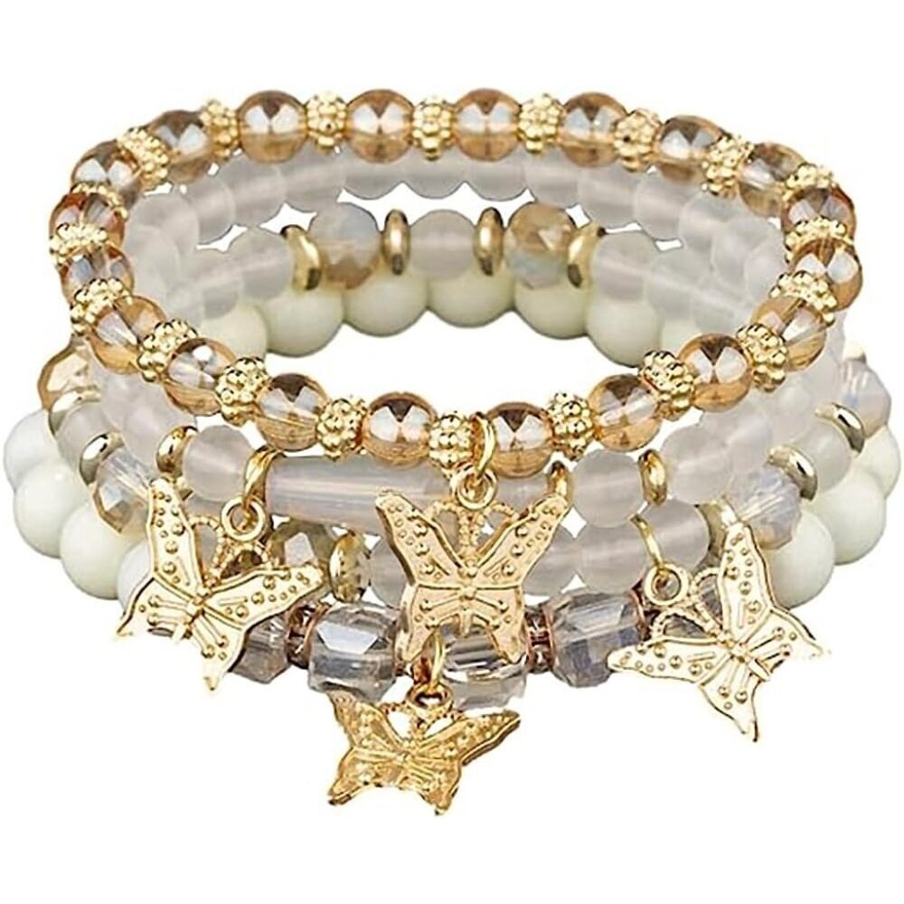 〽️Women's Beige Set of 4 Bohemian Jewelry Cute Butterfly Charm Bracelets Set